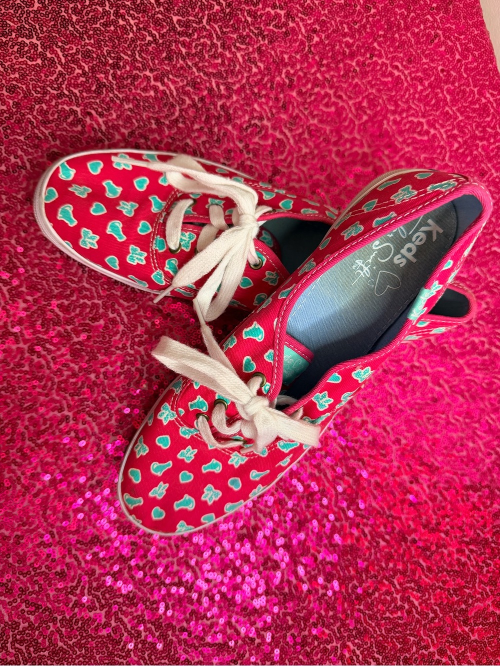 Keds Pink Canvas Taylor Swift Sneakers with Teal Heart Print